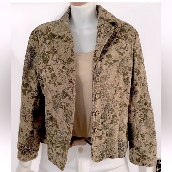 ❄️COLDWATER CREEK❄️ BROCADE FITTED SATIN LINED BLAZER JACKET NWT💦 - Picture 2 of 9